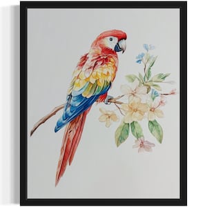 Parrot Bird Watercolor Art Print, Wall Art Poster, Original Paint Artwork, Artwork Decor
