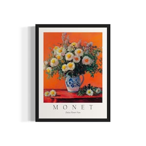 Impresión artística de bodegón de Monet con jarrón de flores de margaritas, póster de arte de pared, obra de arte de pintura original, decoración de obras de arte
