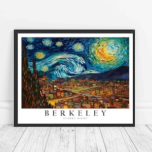 Berkeley Californië Sterrennacht Art Print, Van Gogh Berkeley poster kunst aan de muur, origineel Berkeley schilderij decor