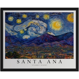 Santa Ana California Starry Night Art Print, Wall Art Poster, Original Paint Artwork, Artwork Decor