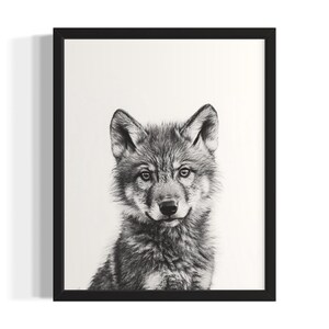 Wolf Animal Black and White Poster Art Print, Living Room Wall Art Poster, Original Paint Artwork, Artwork Decor