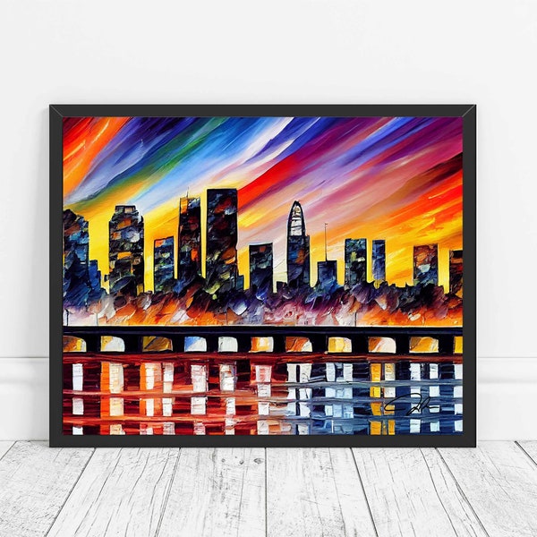 Sacramento CA Skyline Art Print  Sacramento City Painting Wall Art, Original Sacramento Artwork Decor, City Abstract Painting