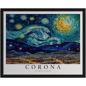 Corona California Starry Night Art Print, Wall Art Poster, Original Paint Artwork, Artwork Decor