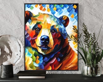 Niedźwiedź Sztuka Wydruk Niedźwiedź Malarstwo Olejne Wydruk Plakat, Oryginalne Malowanie Dzieł Sztuki, Niedźwiedź Sztuka Ścienna, Prezent Miłośnika Niedźwiedzi