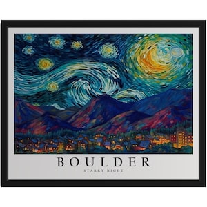Boulder Colorado Starry Night Art Print, Wall Art Poster, Original Paint Artwork, Artwork Decor