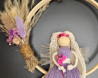 Macrame Spring Fairy/Flower Girl with Bouquet and Bamboo Ring