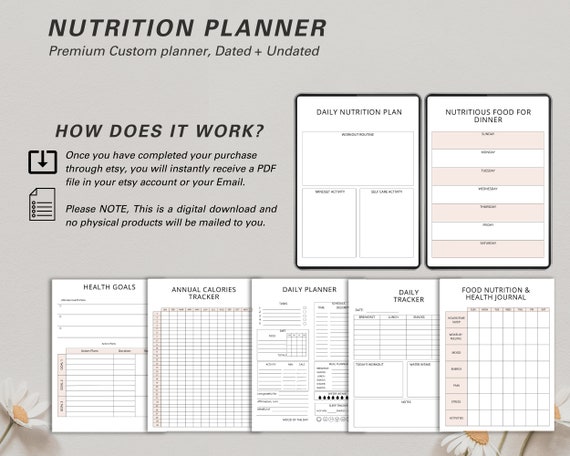 Nutrition Planner, Meal Tracker, Food Journal, Health Tracker, Weight Loss Journal, Meal Planning Tool