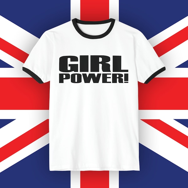 GIRL POWER! Ringer Tee | Feminist Slogan 90s Girl Band Repro Short Sleeve T-shirt