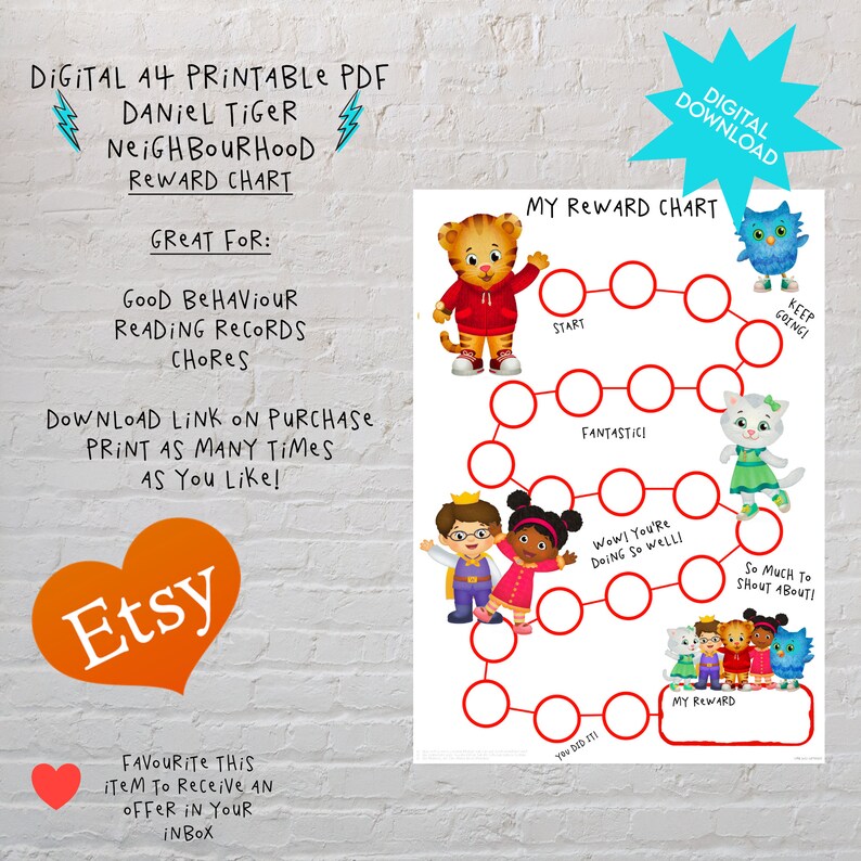 Daniel Tiger Reward Chart for Kids Chart Printable Potty - Etsy UK
