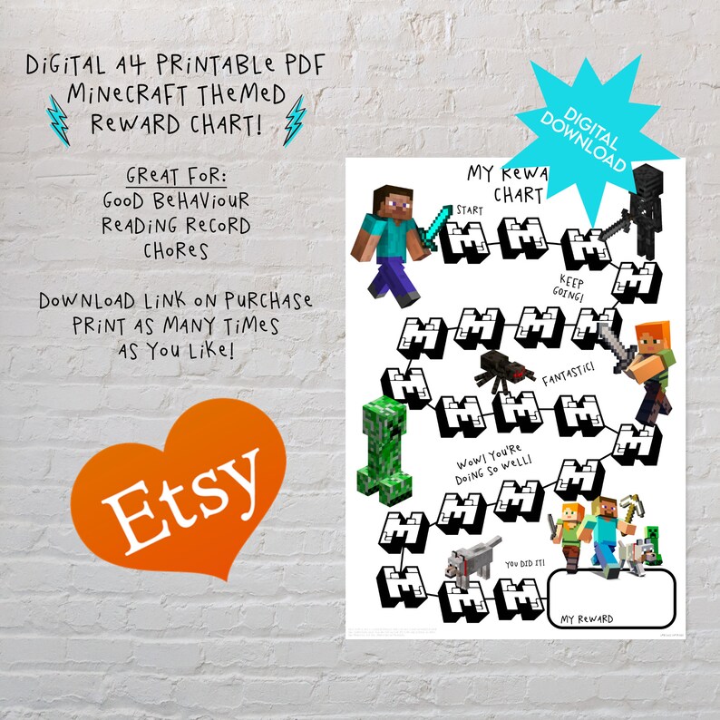 Minecraft Reward Chart for Behavior Chart Printable Chore - Etsy UK