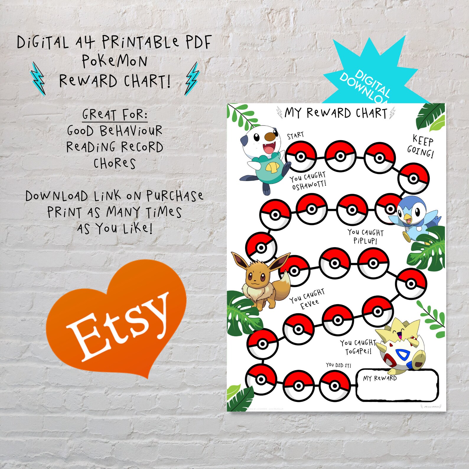 Pokemon Reward Chart for Kids Behaviour Chart Printable Chore - Etsy UK