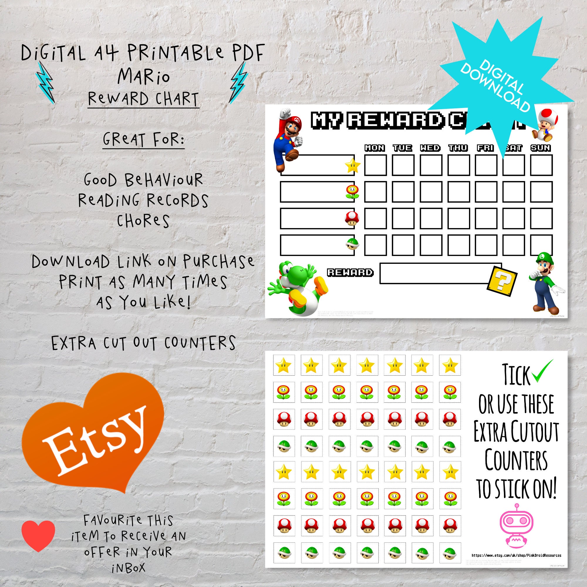 Super Mario Reward Chart for Kids Behaviour A4 Printable - Etsy