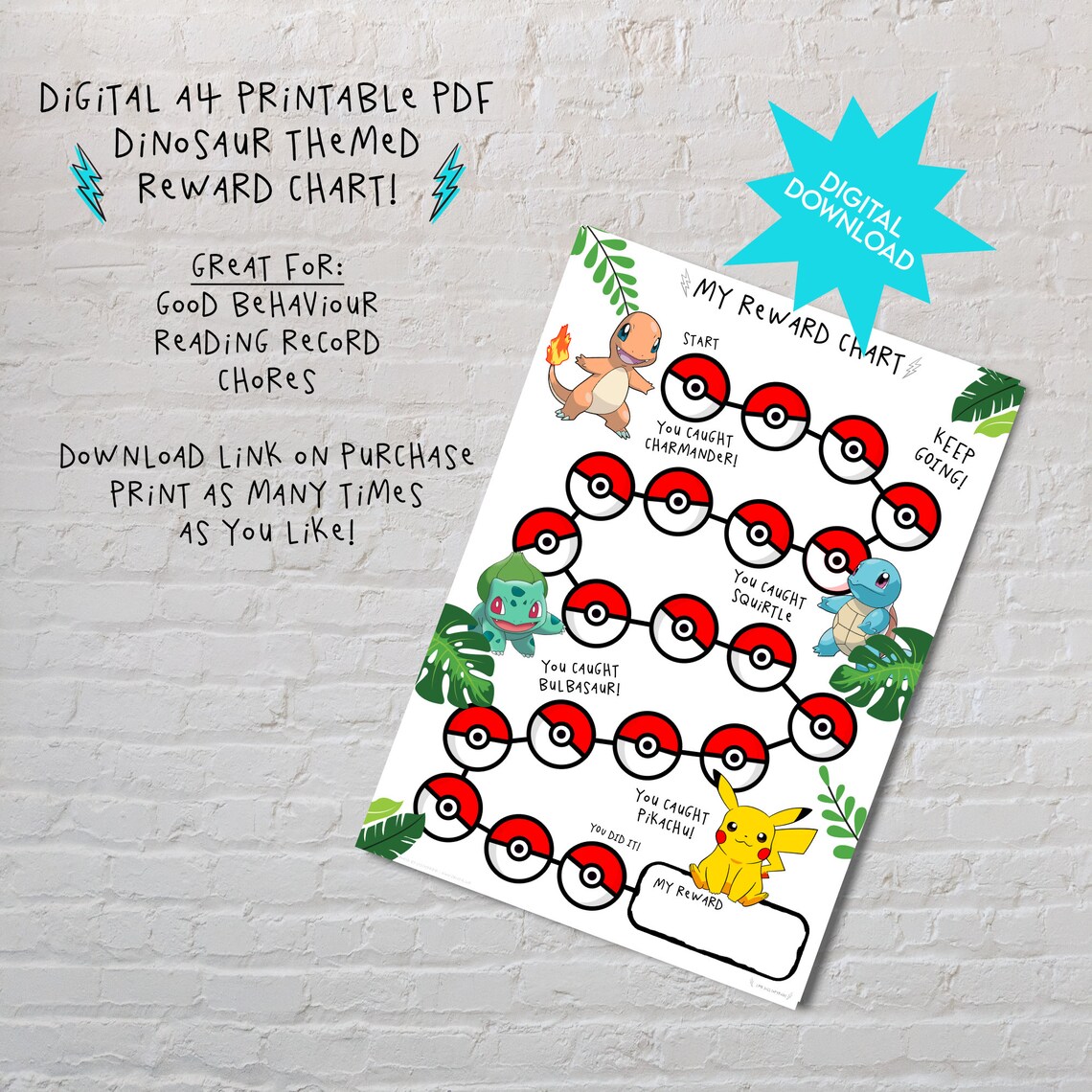 Pokemon Reward Chart for Kids Behaviour Chart Printable Chore - Etsy UK