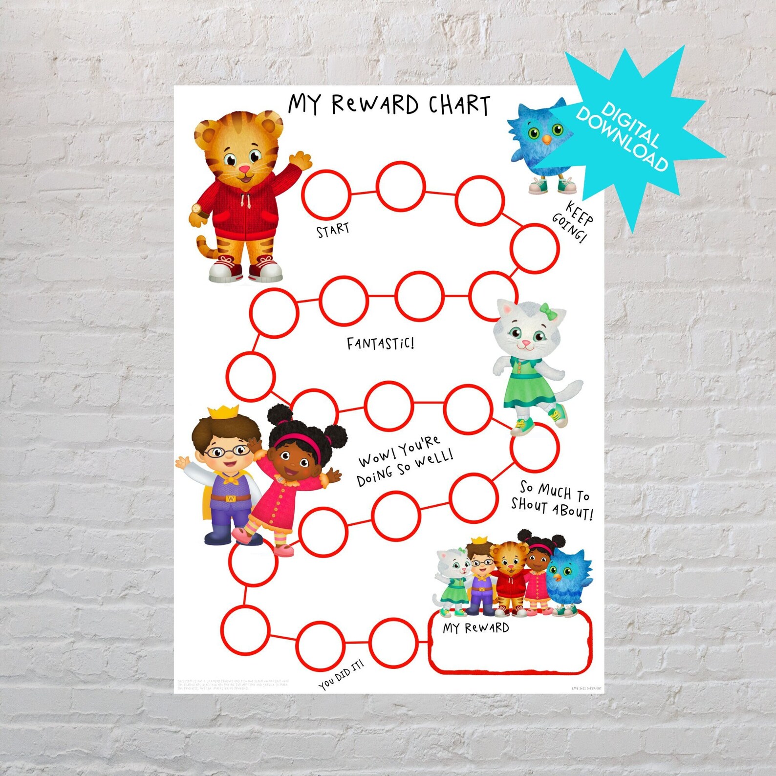 Daniel Tiger Reward Chart for Kids Chart Printable Potty - Etsy UK