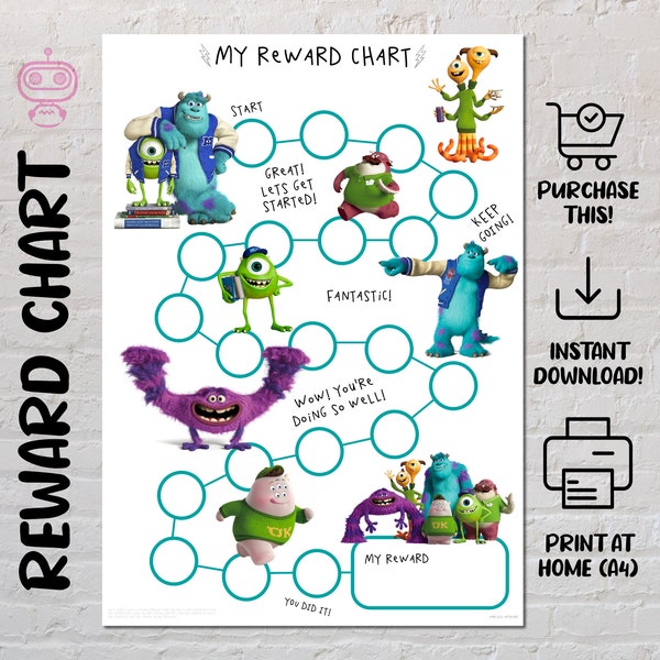 Monsters University Reward Chart for Kids Behaviour Chart Printable, Chore Chart Toddlers, PDF Instant Download Toddler, Kids Chart