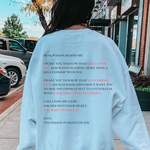 Dear Person Behind Me Christian Crewneck Sweatshirt | Dear Person Sweatshirt | Jesus Sweat Shirt | Be Kind Sweatshirt | Christian Shirts