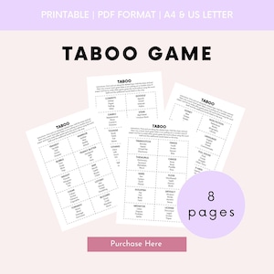Printable Taboo Cards, Adult Taboo Games, Unspeakable and Guess the Word, Party Game Activities, Stay at Home Game Idea