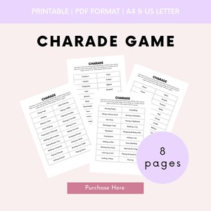 Printable Charade Cards, Adult Charade Games, Pictionary, Act it Out, Party Game Activities, Stay at Home Game Idea
