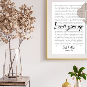 Custom Lyrics Wall Art Wedding Song, First Dance Gift, Personalised One Year Anniversary, Printable Wedding Gift