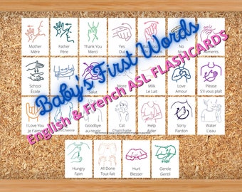 Baby's First Words Sign Language and French FLASHCARDS 25 Pages matte or glossy finishes