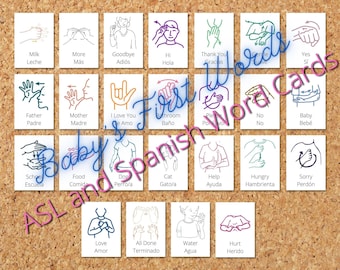 Le prime parole del bambino ASL e Flashcard spagnolo File digitale 25 pagine