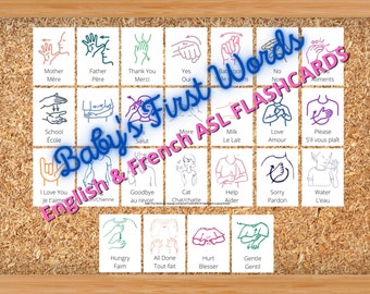 Baby&#39;s First Words ASL and French Flashcard Digital File 25 Pages