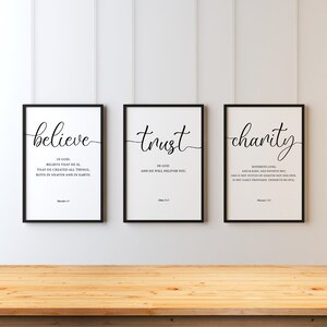 Mormon Scripture Wall Art Gallery Set of 3 Prints, Alma, Moroni, Mosiah, Book of Mormon Art for Mormon Decor, Digital Download