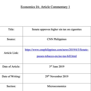 IB Economics HL: Microeconomics Internal Assessment Exemplar - Grade 7