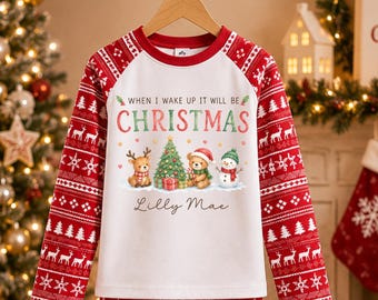Personalised Christmas Eve Set, Watercolour Reindeer, Teddy, Snowman (Name)