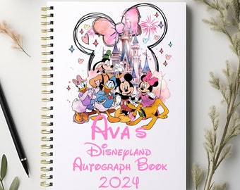 Libro de autógrafos personalizado con personajes de Disneyland • Recuerdo personalizado del viaje a Disney para niños • Regalo mágico para recordar las vacaciones de los niños