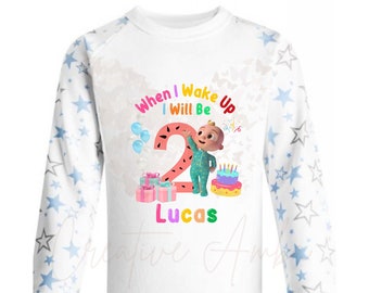 When I Wake Up I Will Be, Personalised Coco Design Kids Birthday Eve Gift, Soft Cotton Blue And Pink Design, Melon Love.