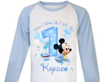 Pijama de cumpleaños personalizada con el mensaje "Cuando despierte seré un bebé ratón" / Pijama infantil personalizada / Regalo para la víspera del cumpleaños de un niño.