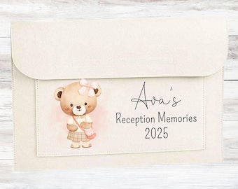 Carpeta personalizada de recuerdos escolares para niños: Fieltro gris para guardar documentos