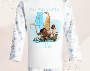 Pijama de cumpleaños personalizada "Cuando despierte seré Moana" / Pijama infantil personalizada / Regalo para la víspera del cumpleaños de un niño.