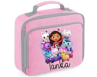 Bolsa térmica para almuerzo escolar de la casa de muñecas Pink Gabby / Lonchera térmica para niños para el regreso a clases.