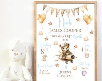 New Baby Personalised Print, Birth Details Gift, Keepsake Print, New Baby Gift, Newborn Gift, Nursery Print.