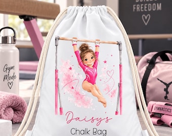 Personalised Gymnastics Chalk Bag, Custom Name Gymnast Drawstring Bag, Girls Gymnastics Gift, Personalised Leotard Gym Bag