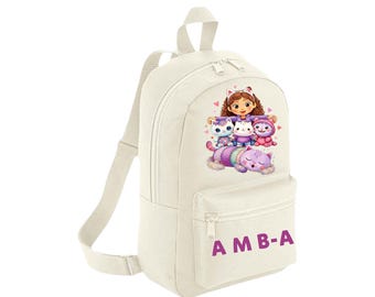 Personalised Kids School Bag, Custom Name Rucksack for Girls, Cute Cartoon Cat Girl Backpack, Back to School Gift, Toddler Nursery Bag