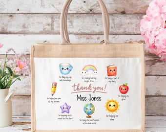 Personalised Teacher Tote Bag, Custom Thank You Gift, Appreciation Bag