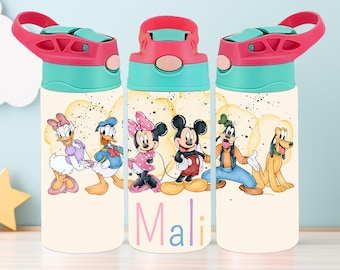 Botella de agua para niños con diseño de ratón y amigos, botella de agua personalizada para niños, botella de agua para la vuelta al cole, botella de agua para niños.