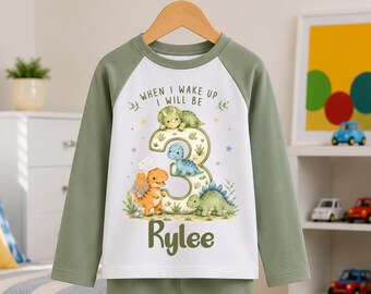Personalised Dinosaur Birthday Set, Watercolour Dinosaurs, Custom Name Age Toddler Outfit