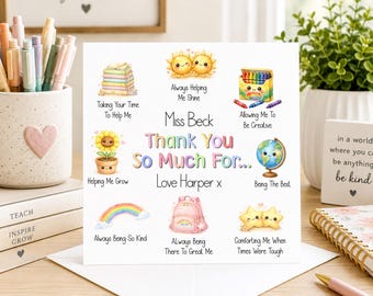 Personalised Teacher Thank You Card, End of Term, Nursery Teacher Appreciation