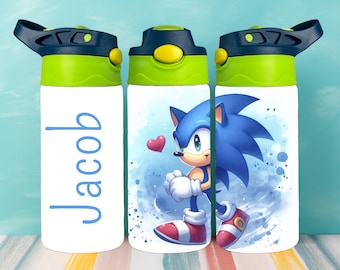 Botella de agua personalizada de Sonic the Hedgehog: Botella térmica para niños para la vuelta al cole - Botella escolar antigoteo - Regalo gamer para niños