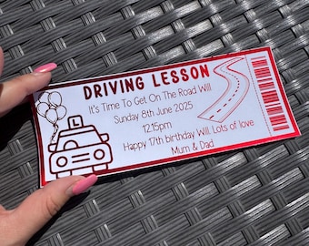 Boleto de aluminio para clase de conducción sorpresa: cupón de cumpleaños personalizado