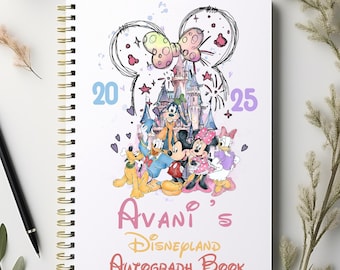 Libro de autógrafos personalizado con personajes de Disneyland • Recuerdo personalizado del viaje a Disney para niños • Regalo mágico para recordar las vacaciones de los niños