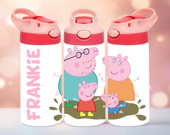 Botella de agua infantil de acero inoxidable personalizada de Peppa Pig – Botella escolar personalizada y a prueba de fugas – Regalo infantil
