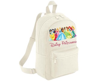 Mochila de princesa personalizable para niños pequeños: mochila personalizada para niñas y niños, asa de agarre y correas ajustables.
