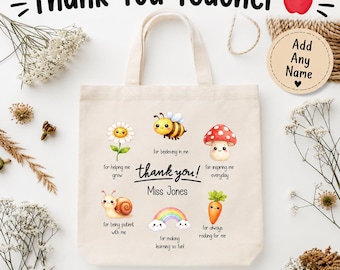 Personalised Teacher Tote Bag, Custom Thank You Gift, End of Term Appreciation Bag