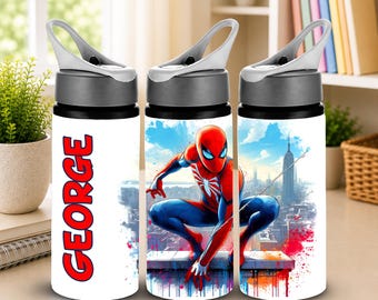 Personalised Spider-Man Kids Water Bottle –  Leakproof School Bottle, Superhero Gift for Boys & Girls