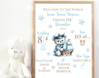 New Baby Personalised Print, Birth Details Gift, Keepsake Print, New Baby Gift, Newborn Gift, Nursery Print,